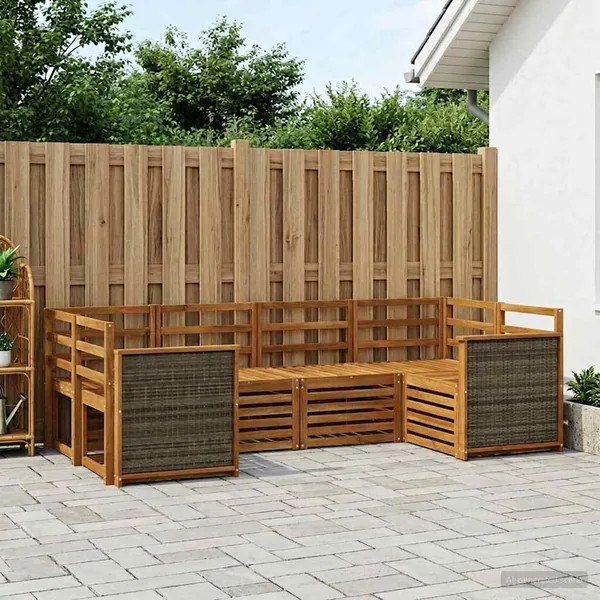 Ensemble de canapé d'angle 5 pcs Naturel Bois d'Acacia Massif