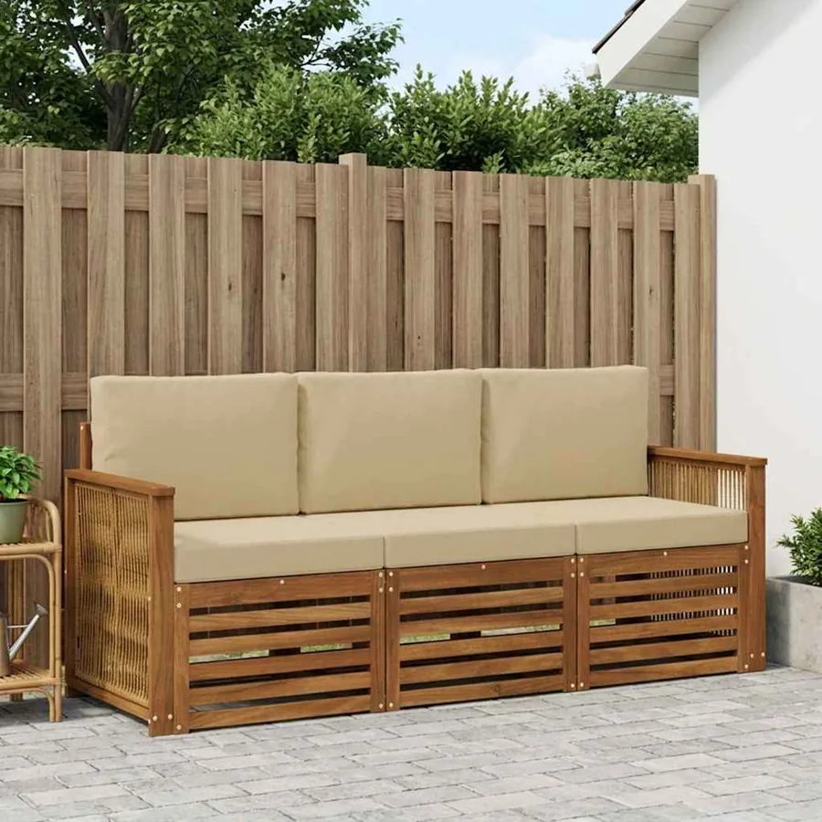 Ensembles de canapés avec coussin 3 pcs Bois d'Acacia Massif