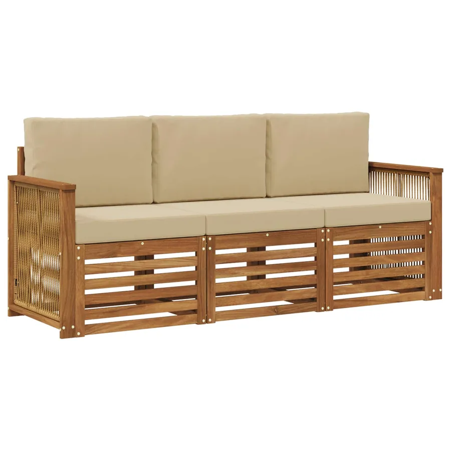 Ensembles de canapés avec coussin 3 pcs Bois d'Acacia Massif - 2