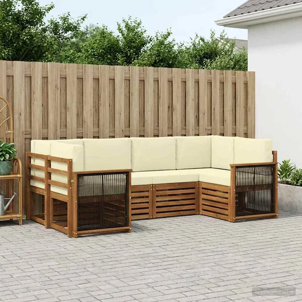 Ensemble de canapé d'angle avec coussin 5 pcs Naturel et Crème