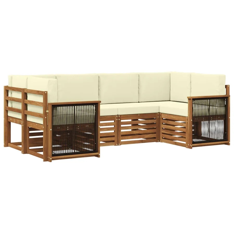 Ensemble de canapé d'angle avec coussin 5 pcs Naturel et Crème - 2