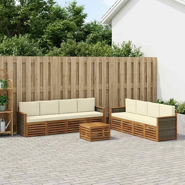 Ensembles de canapés avec coussin 9 pcs Bois d'Acacia Massif
