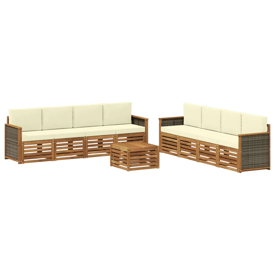 Ensembles de canapés avec coussin 9 pcs Bois d'Acacia Massif - 2