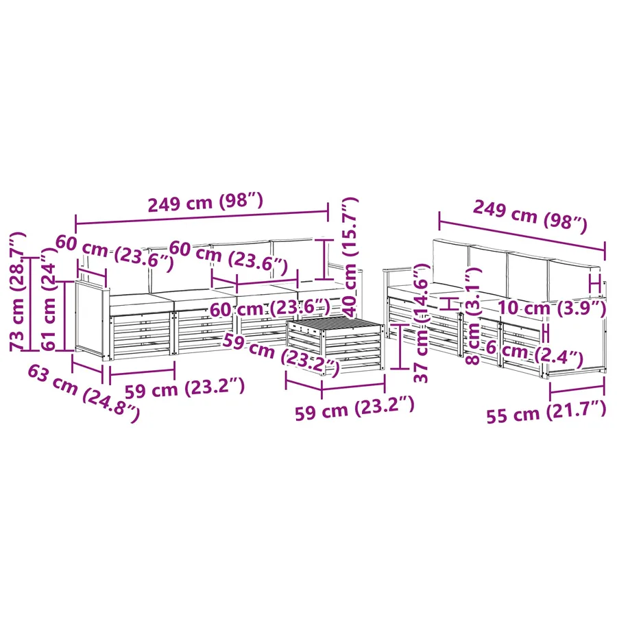 Ensembles de canapés avec coussin 9 pcs Bois d'Acacia Massif - 7