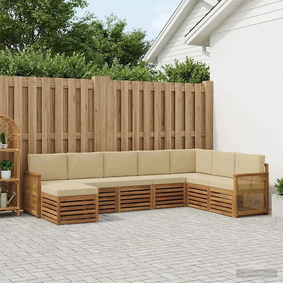 Ensemble de canapés d'extérieur avec coussin 6 pcs Naturel