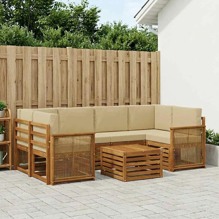 Ensemble de canapés d'extérieur 7 pcs Naturel et Beige