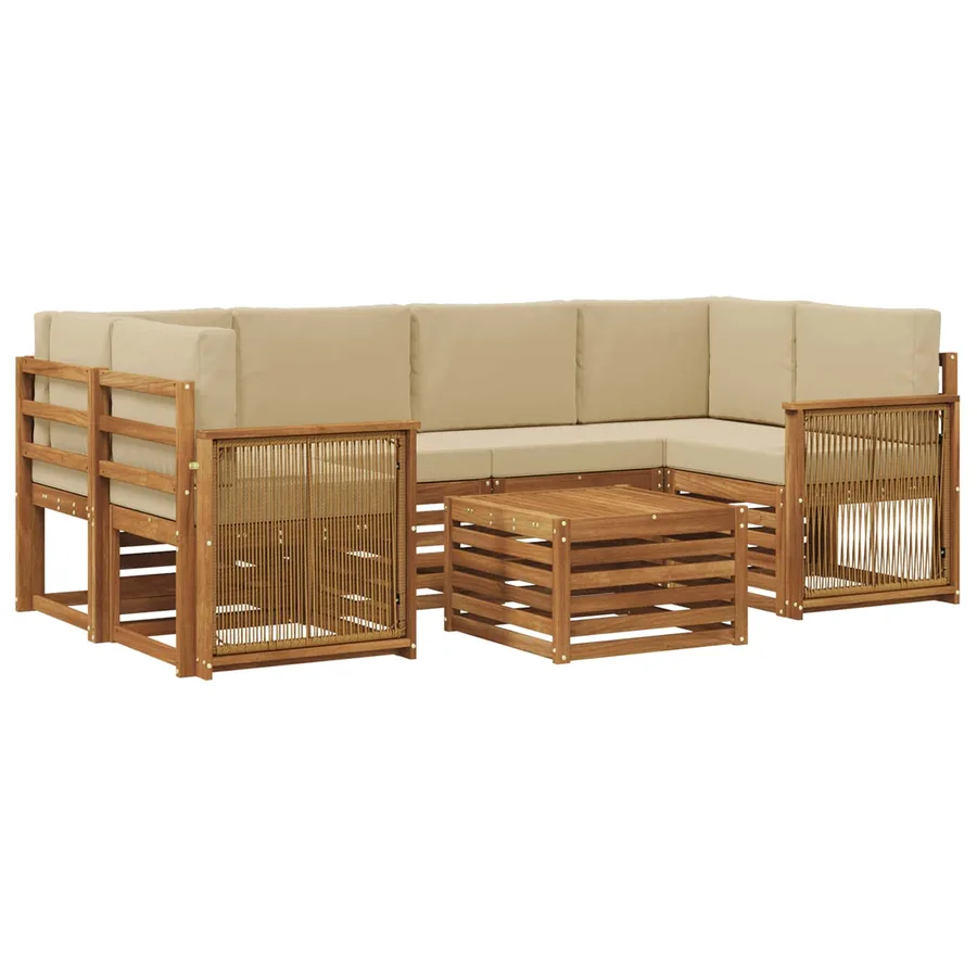 Ensemble de canapés d'extérieur 7 pcs Naturel et Beige - 2
