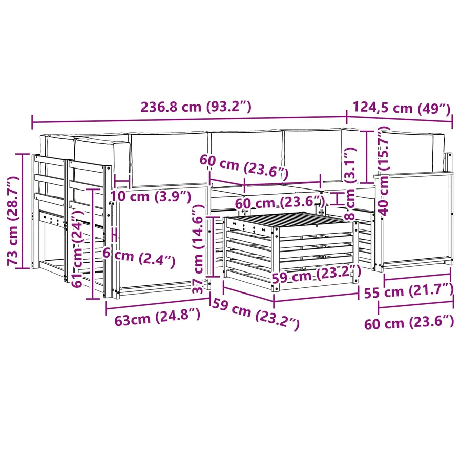 Ensemble de canapés d'extérieur 7 pcs Naturel et Beige - 7