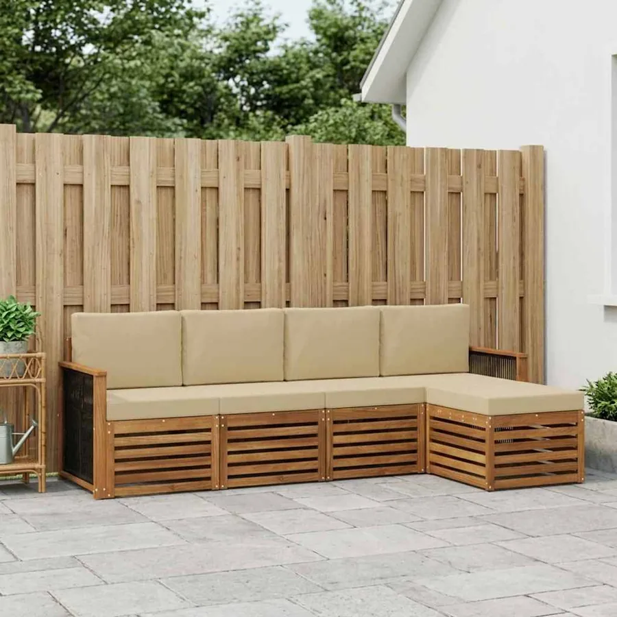 Ensemble de canapés d'extérieur 5 pcs Naturel et Beige