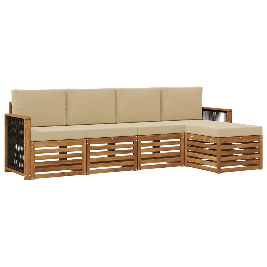 Ensemble de canapés d'extérieur 5 pcs Naturel et Beige - 2