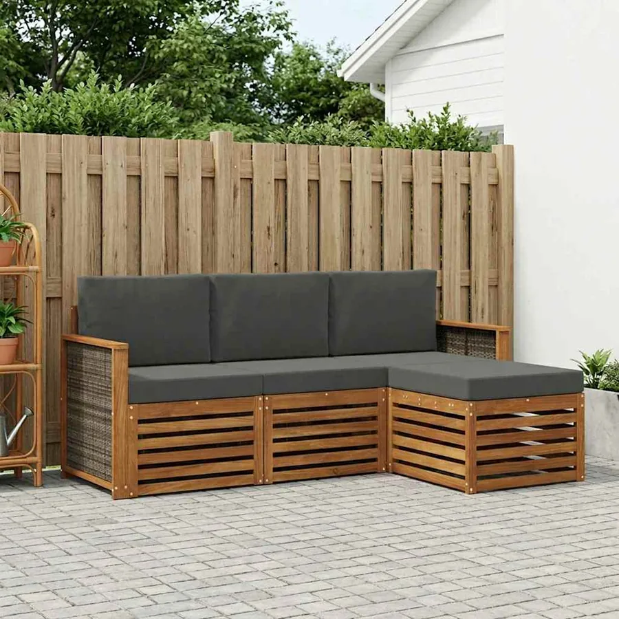 Ensemble de canapés d'extérieur 4 pcs Naturel et Anthracite