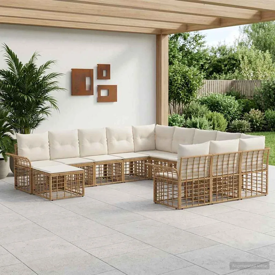 Ensemble de canapé de jardin 12 pcs Blanc Naturel et Crème