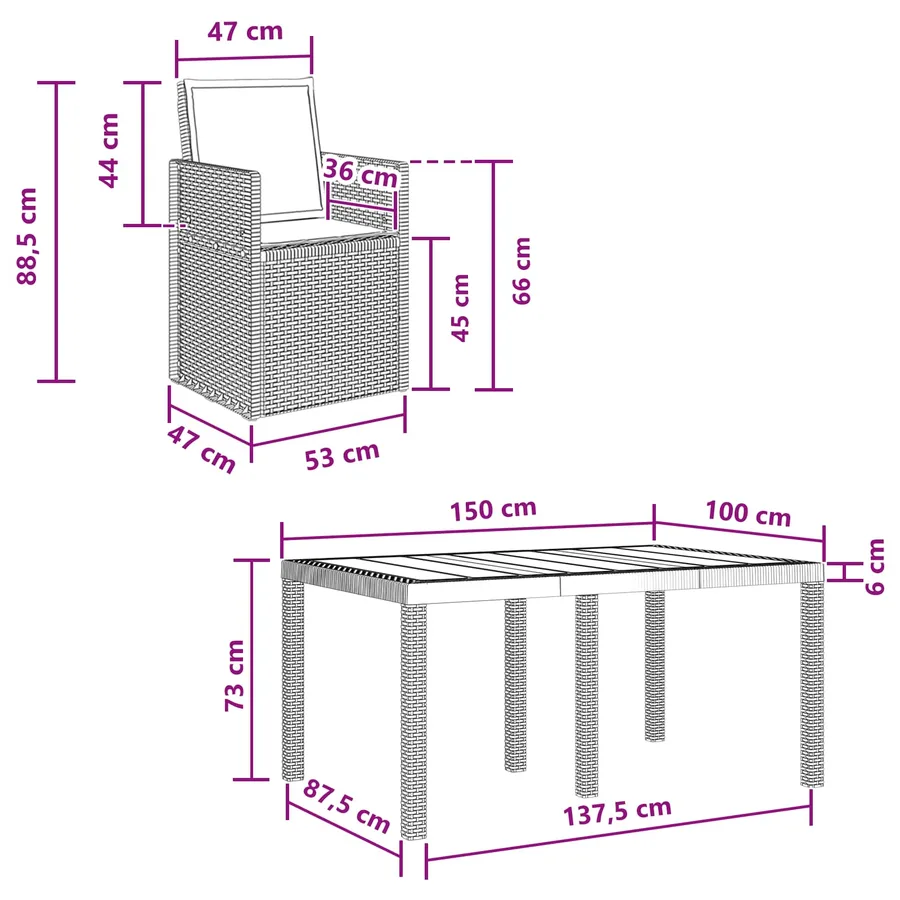 Ensemble de salle à manger pour jardin avec coussin 5 pcs PP - 13