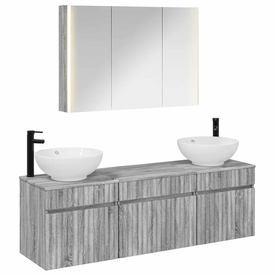 Ensemble d'armoire de salle de bain 4 pcs Sonoma gris - 2