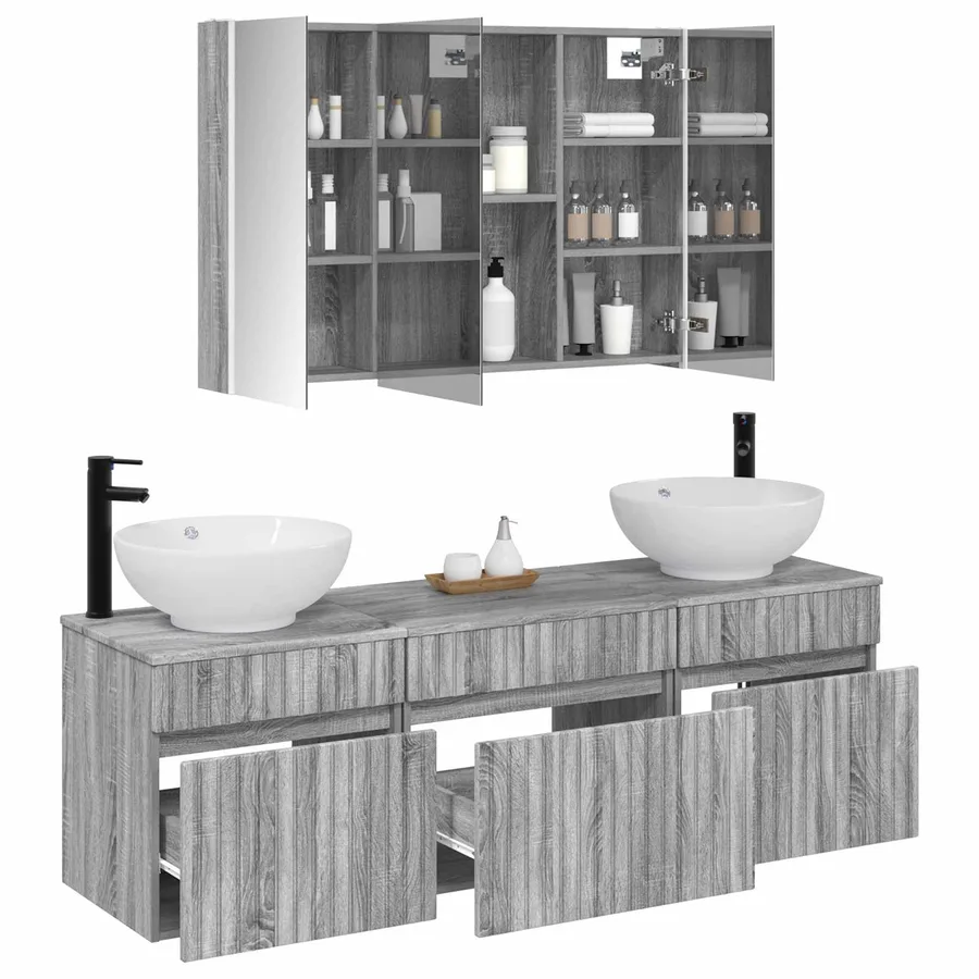 Ensemble d'armoire de salle de bain 4 pcs Sonoma gris - 3