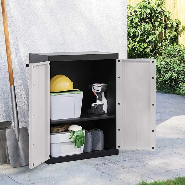 Armoire de rangement d'extérieur gris et noir 65x37x85 cm PP