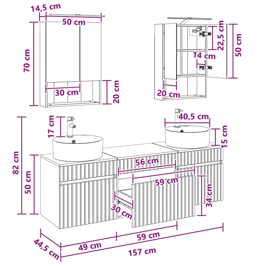 Ensemble d'armoire de salle de bain 5 pcs Blanc - 13