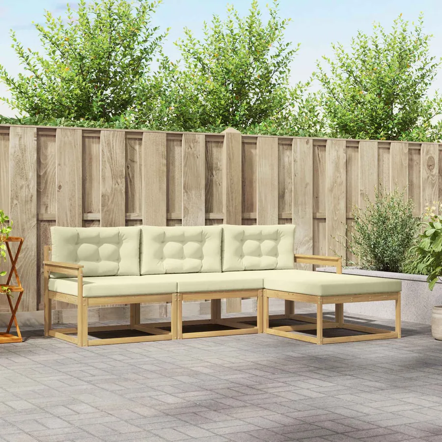 Ensemble de canapés d'extérieur 4 pcs Blanc et crème Polyester
