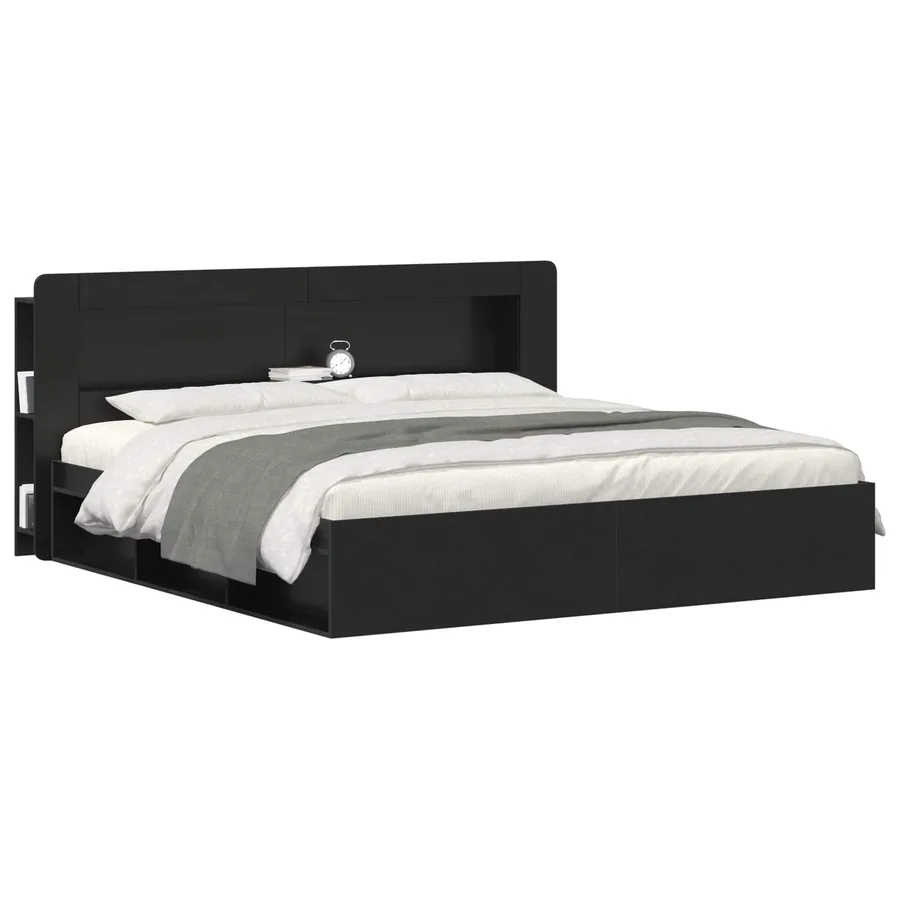 Cabinet de Tête de Lit avec stockage Noir Bois d’ingénierie - 3