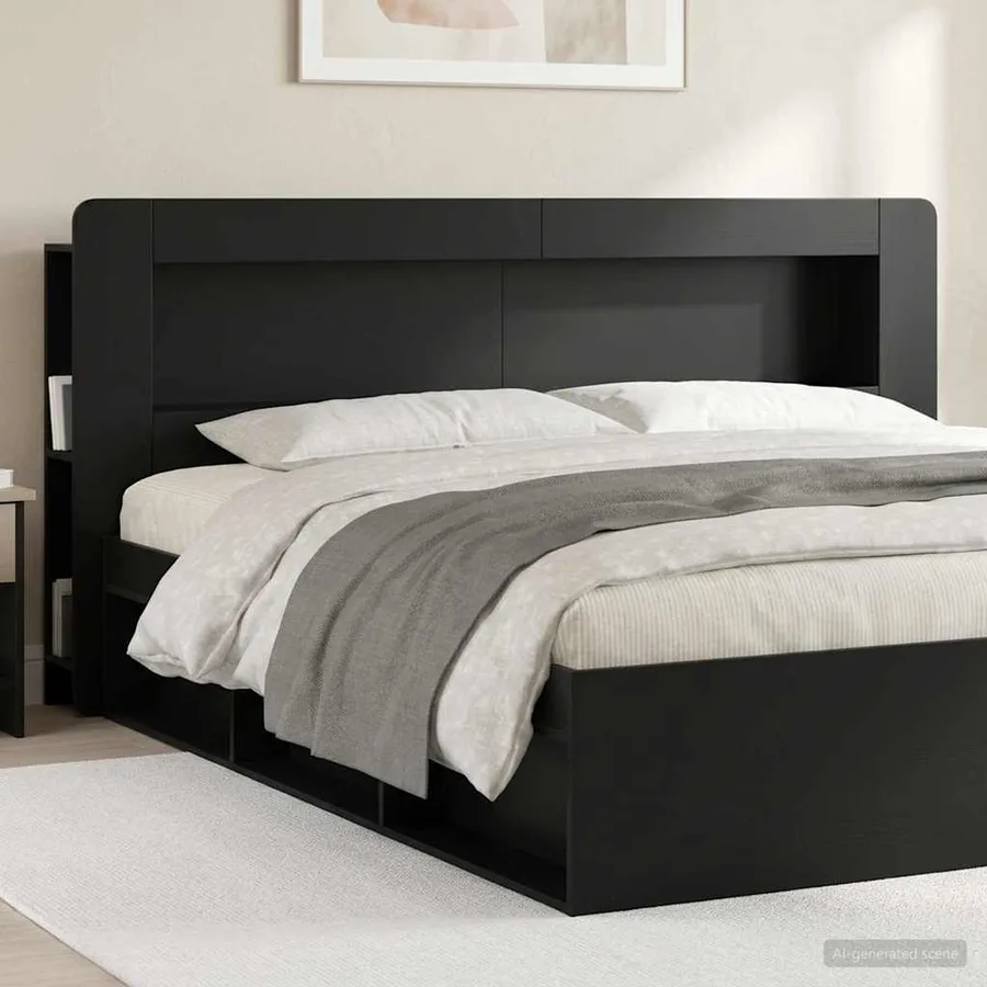 Cabinet de Tête de Lit avec stockage Noir Bois d’ingénierie - 4