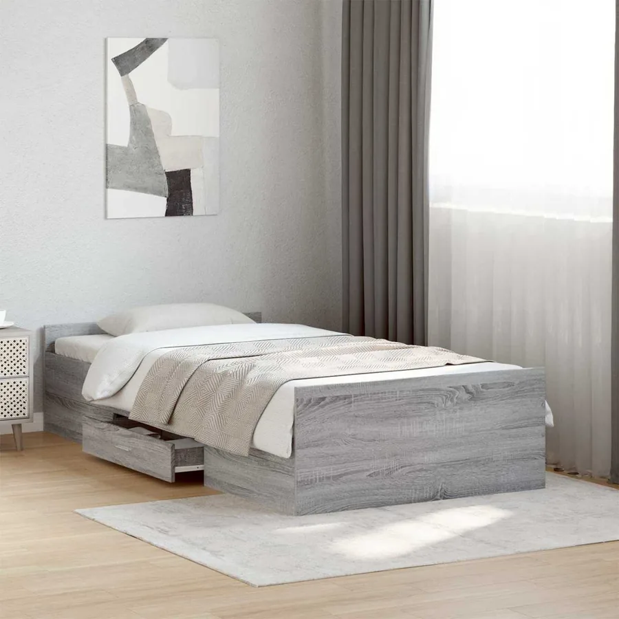 Cadre de lit avec rangement avec tiroir Sonoma gris 80 x 200 cm