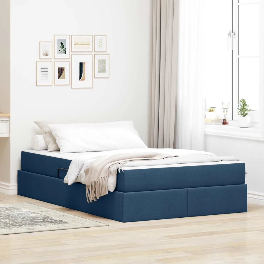 Lit avec rangement et matelas Bleu 120 x 190 cm Polyester