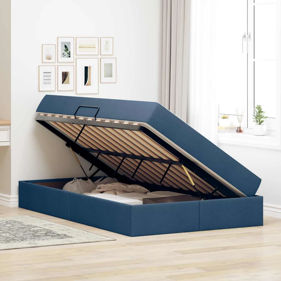 Lit avec rangement et matelas Bleu 120 x 190 cm Polyester - 4