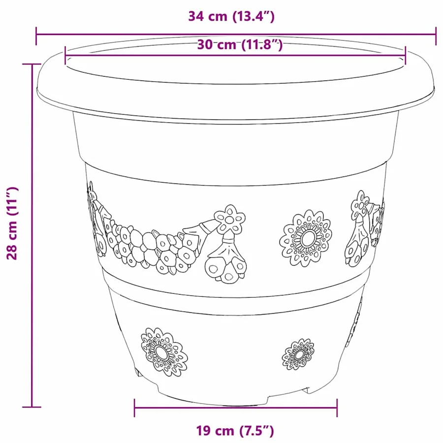 Pot à fleurs rond 24 pcs Noir Ø 34 x 28 cm Plastique - 9