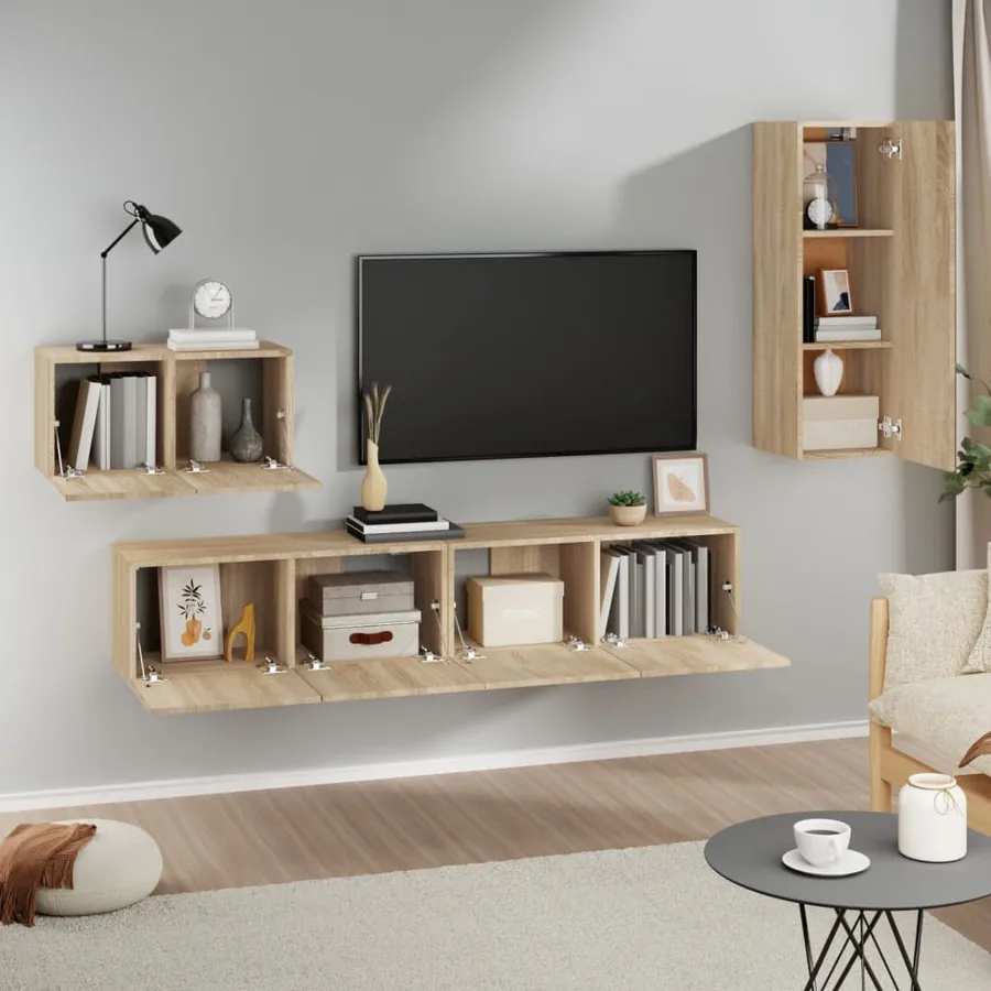 Ensemble de meubles TV 4 pcs Chêne sonoma Bois d'ingénierie - 3