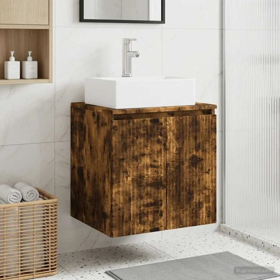 Vanité de lavabo mural Chêne fumé 49,5 x 41 x 62,5 cm