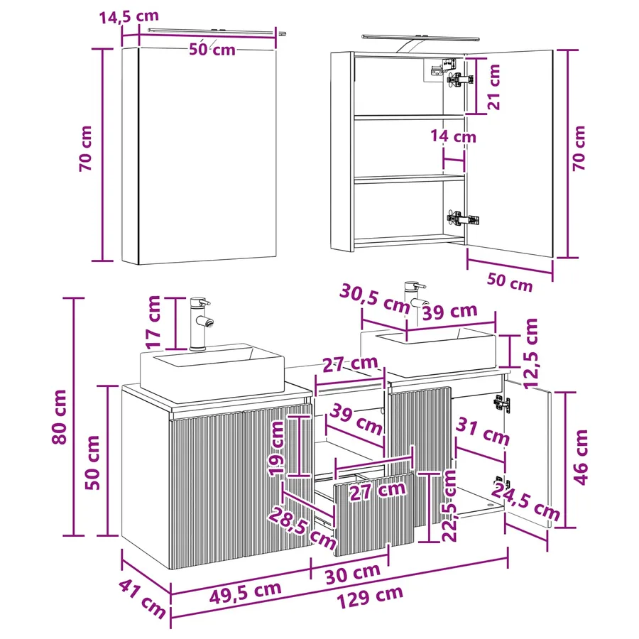 Ensemble d'armoire de salle de bain 5 pcs Blanc - 13