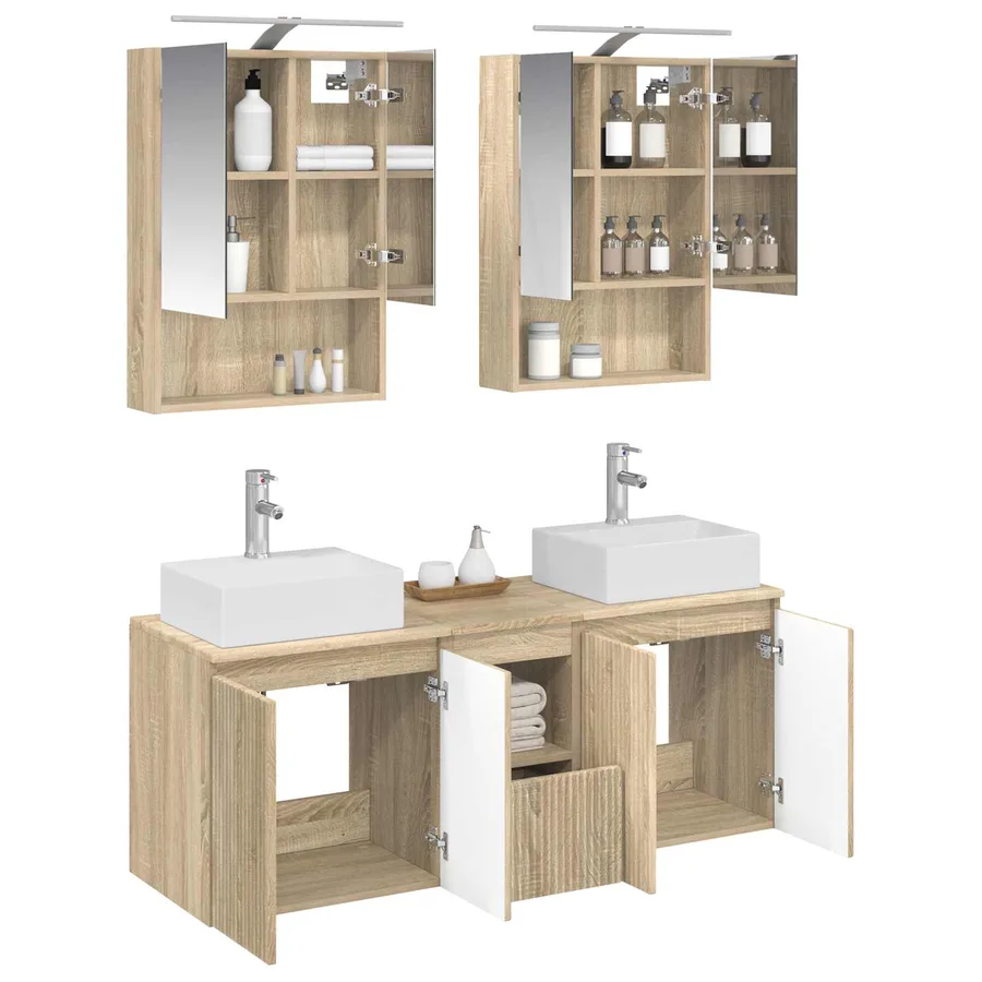 Ensemble d'armoire de salle de bain 5 pcs Chêne Sonoma - 3