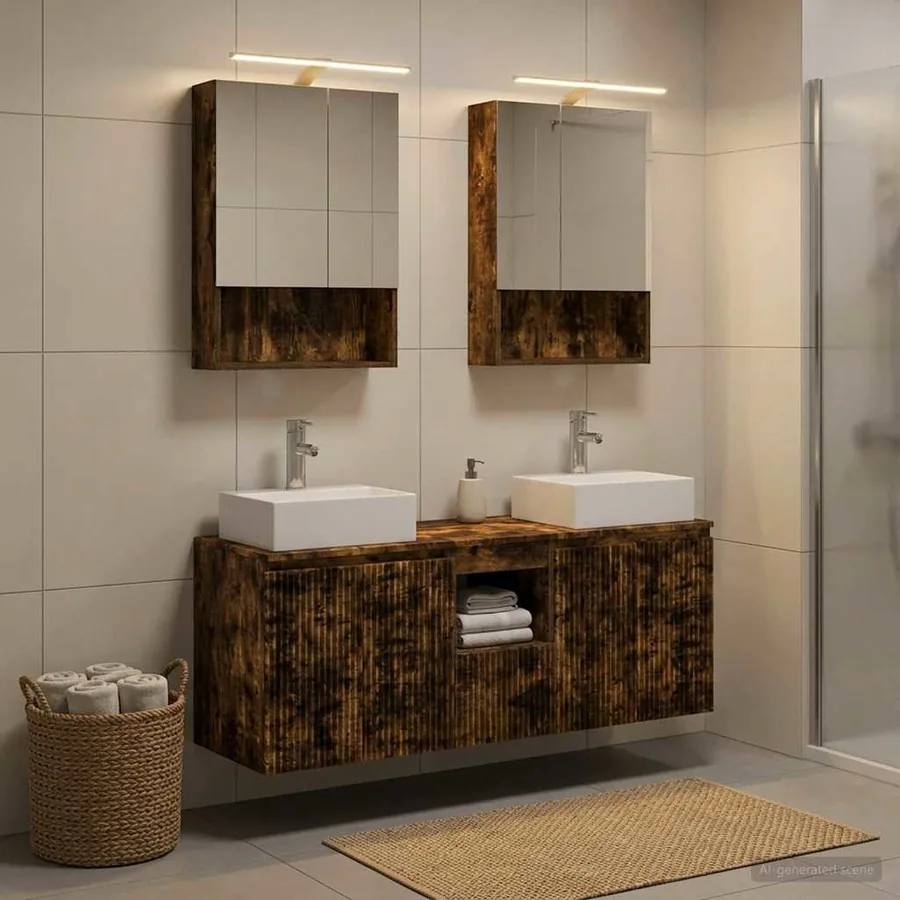 Ensemble d'armoire de salle de bain 5 pcs Chêne fumé
