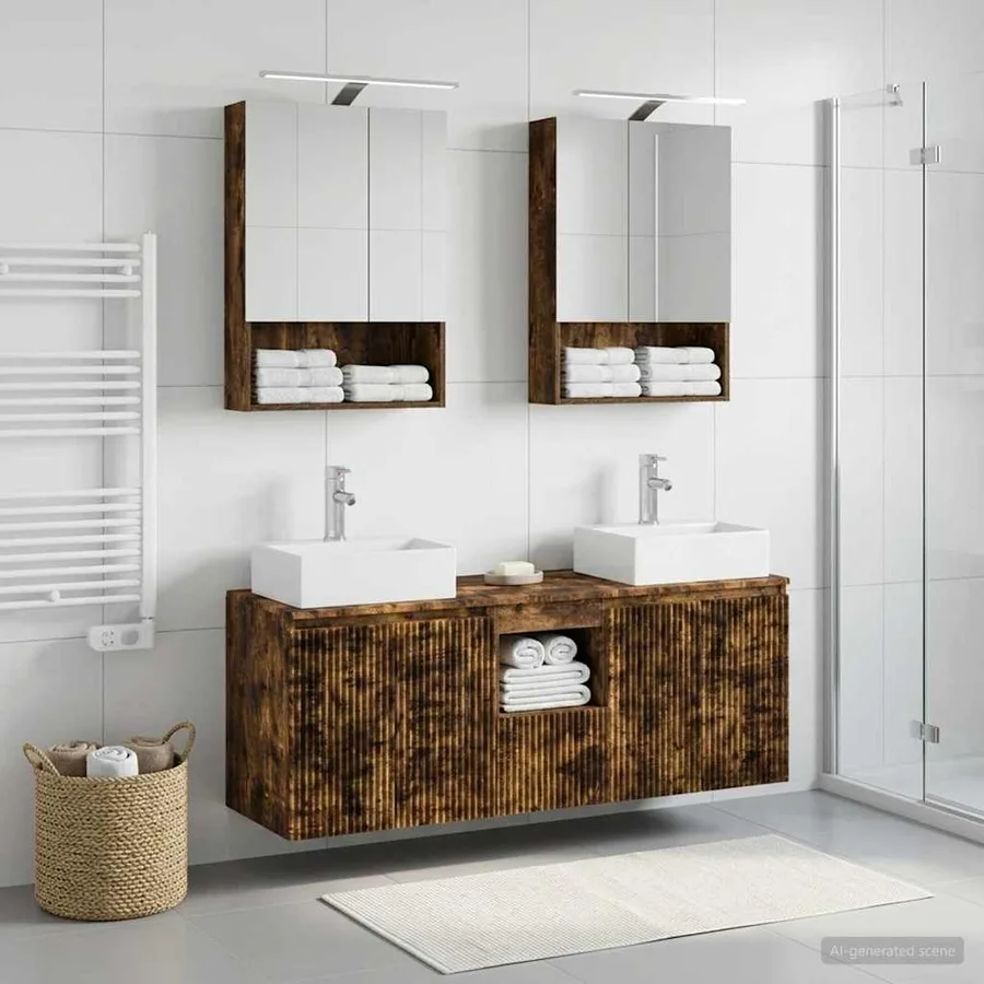 Ensemble d'armoire de salle de bain 5 pcs Chêne fumé - 4