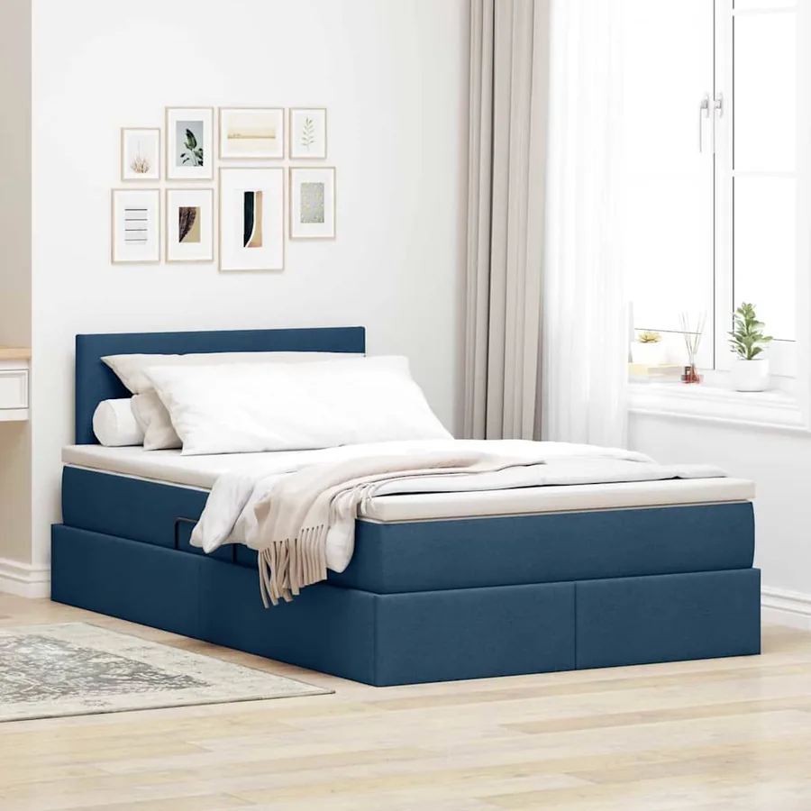 Lit de rangement LED avec matelas Bleu 120 x 190 cm Tissu