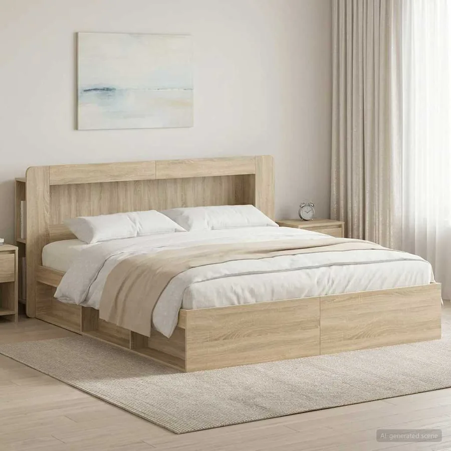 Cadre de lit avec rangement Chêne Sonoma 200 x 200 cm