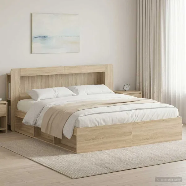 Cadre de lit avec rangement Chêne Sonoma 200 x 200 cm
