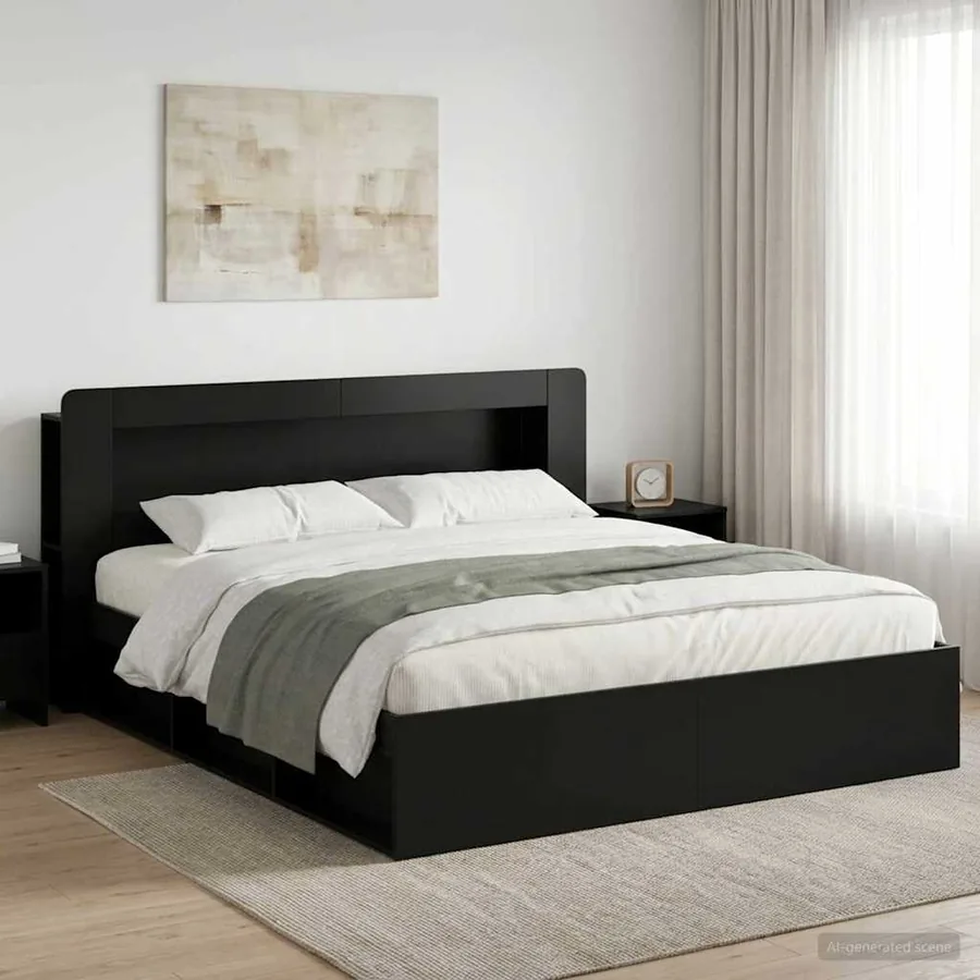 Cadre de lit avec rangement Noir 180 x 200 cm Bois d'ingénierie