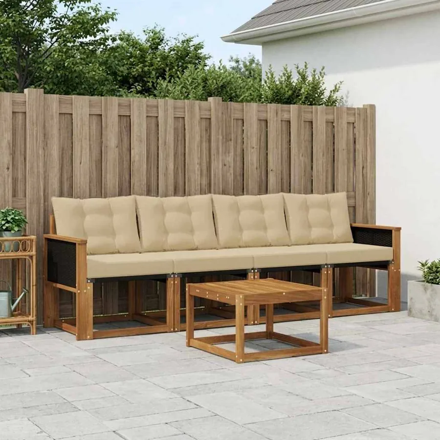 Ensemble de canapés d'extérieur 5 pcs Naturel et Beige