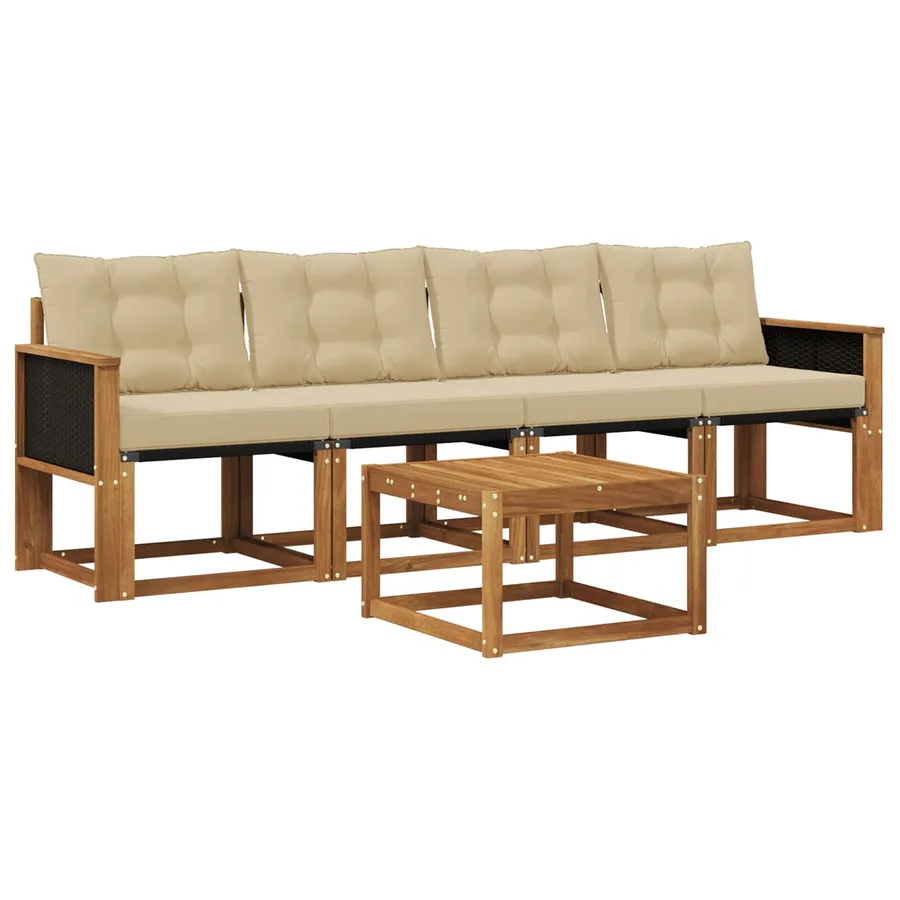 Ensemble de canapés d'extérieur 5 pcs Naturel et Beige - 2