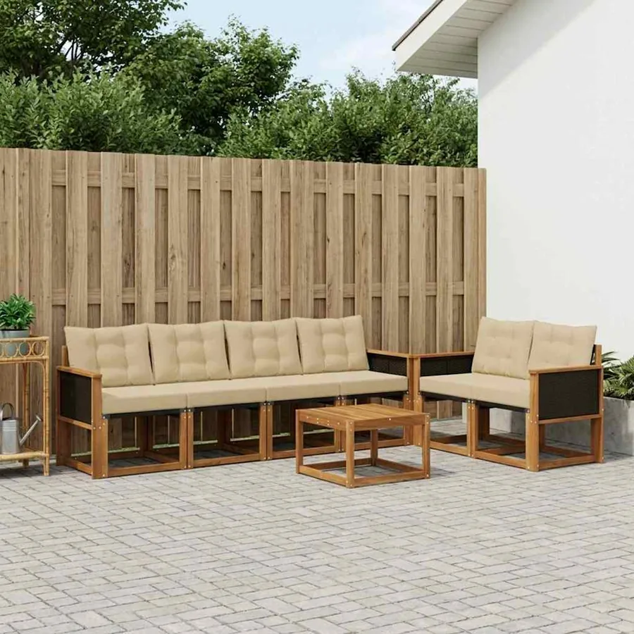 Ensemble de canapés d'extérieur 7 pcs Naturel et Beige