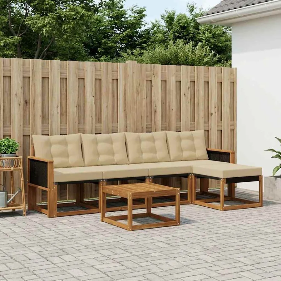 Ensemble de canapés d'extérieur 6 pcs Naturel et Beige