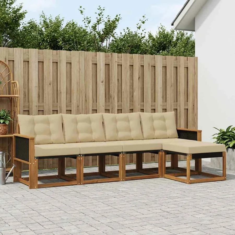 Ensemble de canapés d'extérieur 5 pcs Naturel et Beige