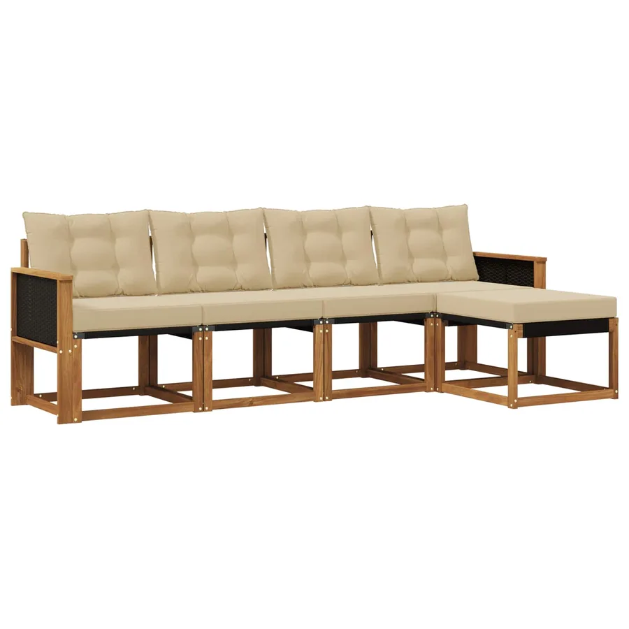 Ensemble de canapés d'extérieur 5 pcs Naturel et Beige - 2