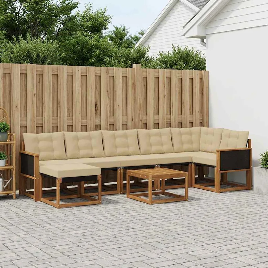 Ensemble de canapés d'extérieur 8 pcs Naturel et Beige