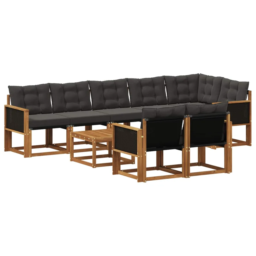 Ensemble de canapés d'extérieur 9 pcs Naturel et noir - 2