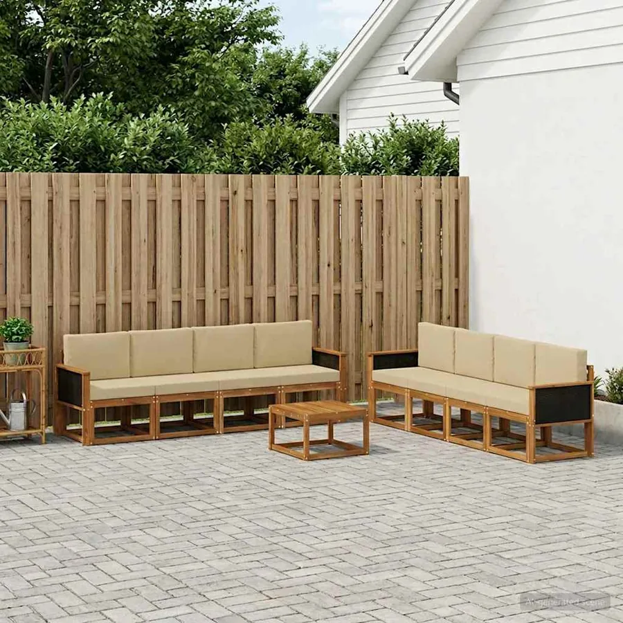 Ensemble de canapés d'extérieur avec coussin 7 pcs Naturel