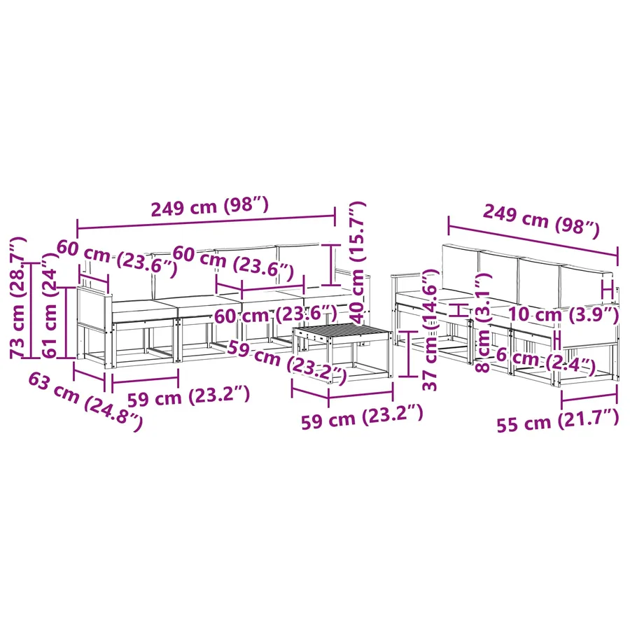 Ensemble de canapés d'extérieur avec coussin 7 pcs Naturel - 7