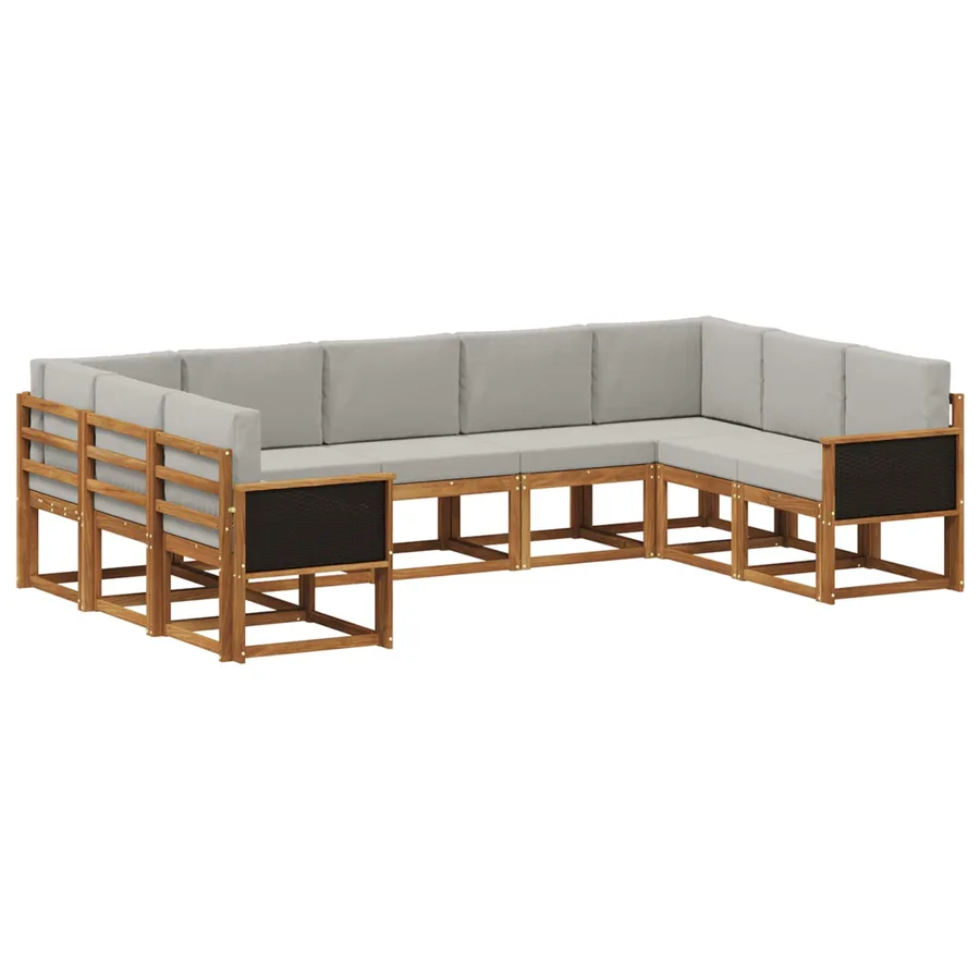 Ensemble de canapés d'extérieur 9 pcs Naturel et gris clair - 2