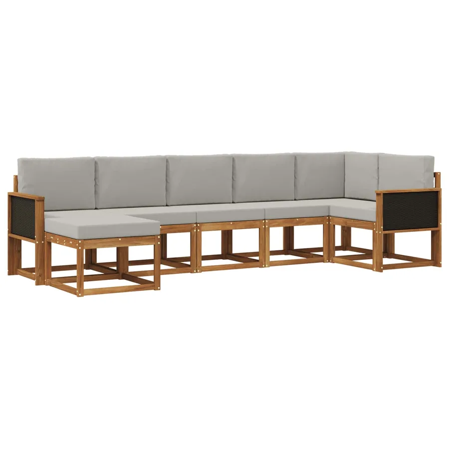 Ensemble de canapés d'extérieur 7 pcs Naturel et gris clair - 2